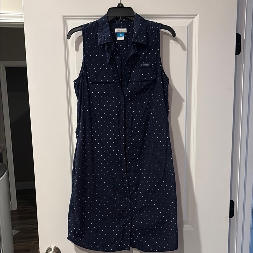 Navy Polka Dot Sleeveless Dress